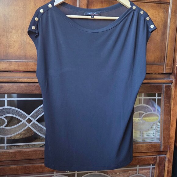Agnes B. Lightweight Black Blouse with Gold Buttons - Picture 2 of 4